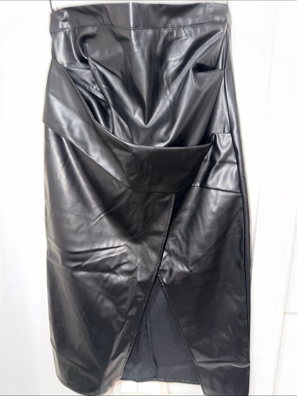 Commense Black Asymmetrical Faux Leather Pencil Skirt